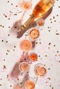 Bottle of rose sparkling wine on grey background Royalty Free Stock Photo