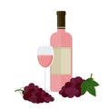 A bottle of rose wine  a glass  and grapes. Vector illustration Royalty Free Stock Photo