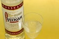 Bottle with Russian vodka and shot glass. Premium Russian Vodka Royalty Free Stock Photo