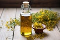 a bottle of saint johns wort tincture on a light wood surface