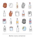 Bottle set doodle, vector illustration