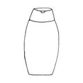 Bottle shampoo packaging icon, sticker. sketch hand drawn doodle. vector monochrome minimalism. hair cosmetics