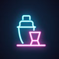 Bottle and shot drink neon icon. Logo in retro style for night clubs, bars, pubs, happy hour, menu and other. Vector