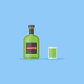 Bottle and shot glass of absinthe. Flat style vector illustration.