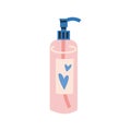 Bottle with skin care products like hydrophilic oil, antiseptic, soap or cream cartoon style.