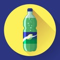 Bottle of soda with green lable, vector illustration. Flat stiyle.