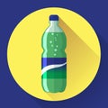 Bottle of soda with green lable, vector illustration. Flat stiyle.