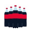 Red bottle of black soda in plastic packaging. Symbol fast food drink. Refreshing carbonated cola drink. Vector flat Royalty Free Stock Photo