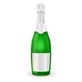 Bottle of sparkling wine or champagne. With silver label