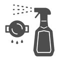 Bottle spray cleaner solid icon, Cleaning tools concept, spray for grease sign on white background, detergent liquid