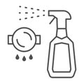 Bottle spray cleaner thin line icon, Cleaning tools concept, spray for grease sign on white background, detergent liquid