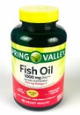 Bottle of Spring Valley Fish Oil Supplement on White Backdrop