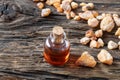 A bottle of styrax benzoin essential oil with benzoin resin Royalty Free Stock Photo