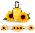 Bottle of sunflower oil with flower