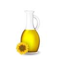 Bottle of sunflower oil with flower isolated on white Royalty Free Stock Photo