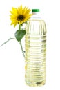 Bottle of sunflower oil with flower isolated on white Royalty Free Stock Photo