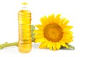 Bottle of sunflower oil with flower isolated on white background Royalty Free Stock Photo