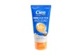 Huelva, Spain - July 23, 2020: bottle of sunscreen from the brand Cien. High sun protection factor 50, anti aging and water resist
