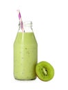 Bottle of tasty kiwi smoothie isolated on white Royalty Free Stock Photo