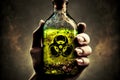 Bottle with toxic bright neon liquid representing radiation hazard Royalty Free Stock Photo
