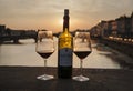 Bottle of Tuscany wine on the sunset in Florence