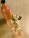 Bottle,two glass with wine and roses Royalty Free Stock Photo