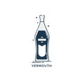 Bottle vermouth line art in flat style. Restaurant alcoholic illustration for celebration design. Design contour element. Beverage