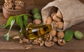 Bottle of walnut oil and nuts Royalty Free Stock Photo