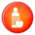 Bottle of water and apple icon, flat style Royalty Free Stock Photo