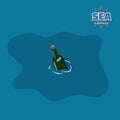 Bottle in water in isometric style. Pirate game. 3d image of sea message for help Royalty Free Stock Photo