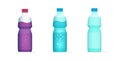 Bottle of water, juice drink beverage flat cartoon full and empty vector icon illustration, blank plastic bottled soda Royalty Free Stock Photo