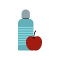 Bottle of water and red apple icon, flat style Royalty Free Stock Photo