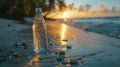 Bottle of Water on Sandy Beach Royalty Free Stock Photo