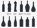 Bottle of water. Set of bottles of different shapes.