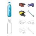 A bottle of water, sneakers, a flashlight for a bicycle, a protective helmet.Cyclist outfit set collection icons in