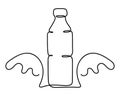 Bottle of Water with Splash, sketch. Continuous one simple line drawing. Plastic waste, Fresh Soda or Drink Water, Bottle for