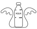 Bottle of Water with Splash, sketch. Continuous one simple line drawing. Plastic waste, Fresh Soda or Drink Water