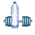 Bottle of water and weights isolated