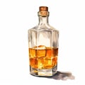 Watercolor Whiskey Bottle Illustration On White Background