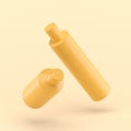 3d simple shower bottle on pastel yellow background for soap shampoo sun. Minimal concept.