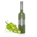 Bottle of white wine and bunch of grapes isolated on white background, Vector illustration in realistic style Royalty Free Stock Photo