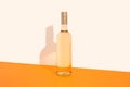 Bottle of white wine on orange background with deep shadows. Mock up drink with place for you lable and text