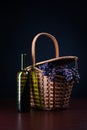 Bottle of wine and basket with grapes Royalty Free Stock Photo