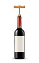 Bottle of wine with corkscrew on white background Royalty Free Stock Photo