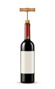 Bottle of wine with corkscrew on white background Royalty Free Stock Photo