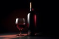 Bottle of wine on a dark background. Beaujolais Nouveau. Neural network AI generated