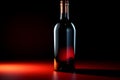 Bottle of wine on a dark background. Beaujolais Nouveau. Neural network AI generated