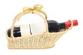 A bottle of wine on gift basket Royalty Free Stock Photo