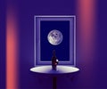a bottle of wine and a glass of wine against the backdrop of a big moon Royalty Free Stock Photo