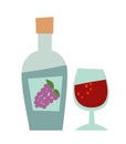 Bottle of wine and a glass cartoon style Royalty Free Stock Photo